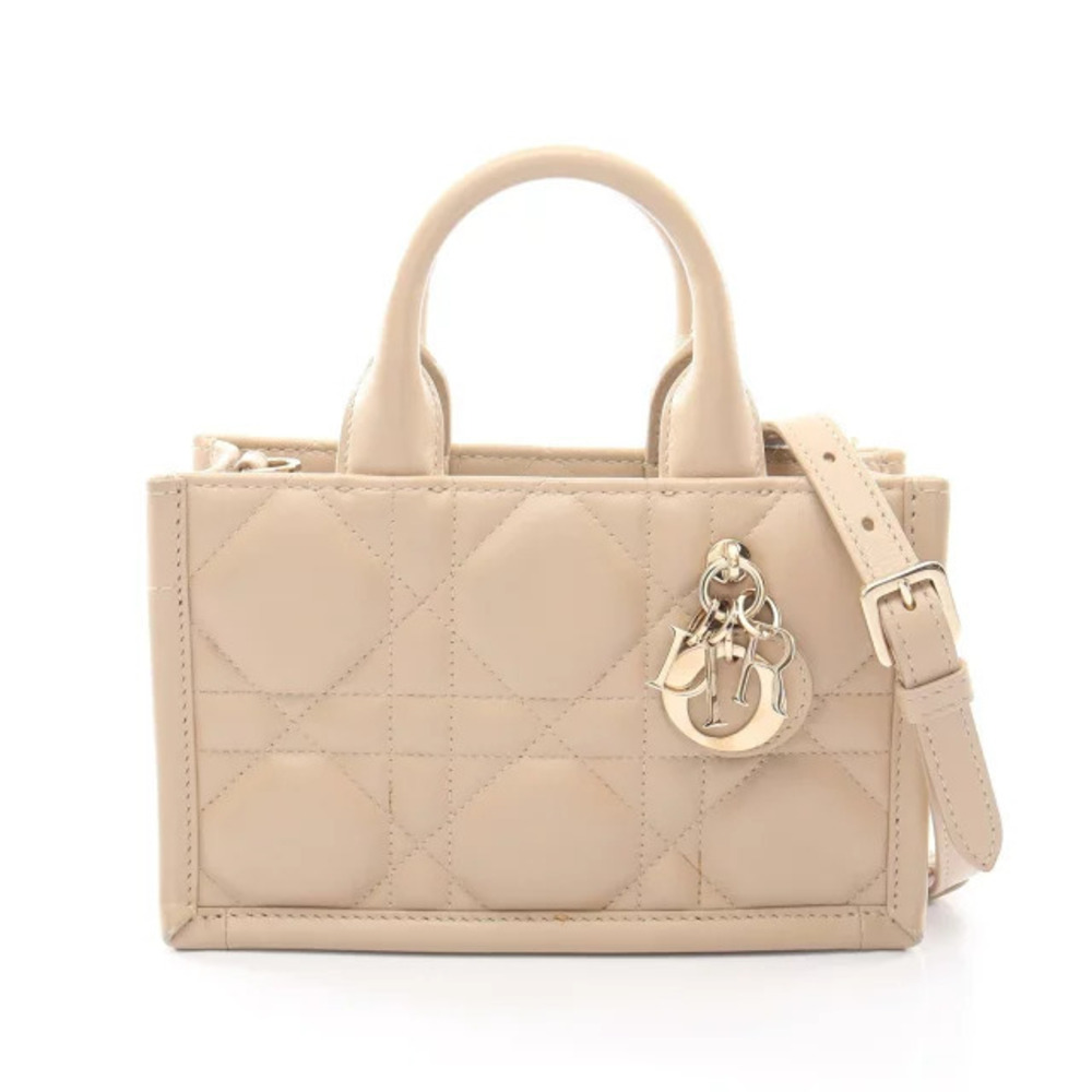 Christian Dior Macro Cannage Book Tote Bag Handbag Leather Beige Cream
